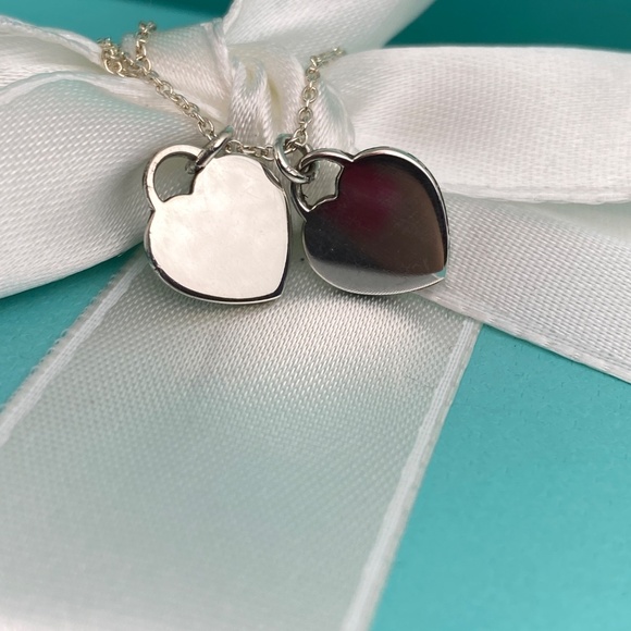 Tiffany & Co double heart RTT necklace 16” blue enamel w/ Box - Picture 5 of 8